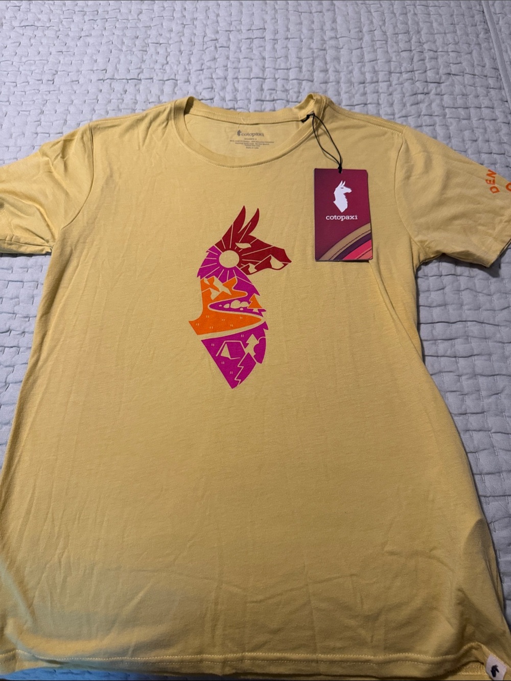 cotopaxi Yellow Short-Sleeve Graphic Tee with Pink & Orange Llama